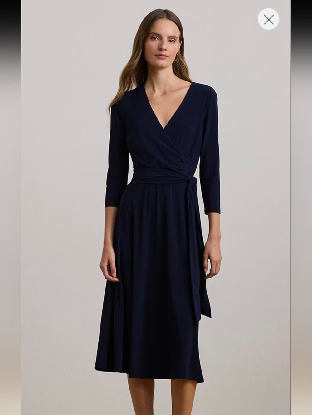 Lauren Ralph Lauren Navy Surplice Jersey Midi Dress Size 6